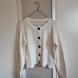 Free People Cream Button-Up Cardigan